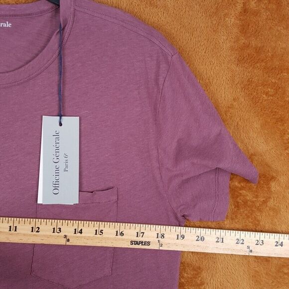 OFFICINE GENERALE Mens Shirt Small Plum Pullover Crew Pocket Tee $170 - Picture 5 of 7
